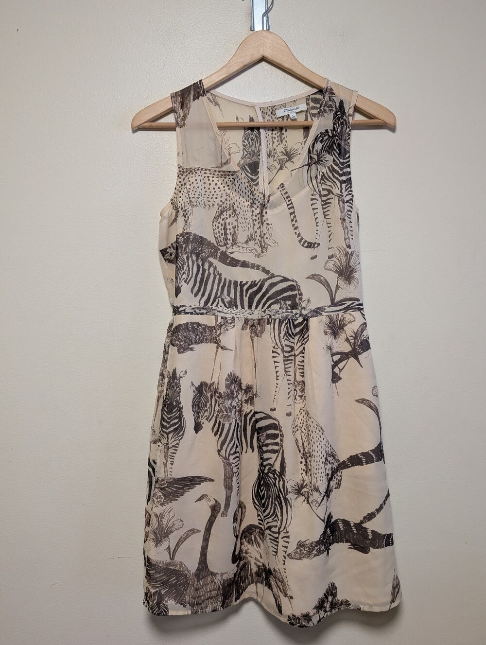 Madewell 1937 Silk Safari Animal Print Dress Size 2 Zebra Cheetah Pockets